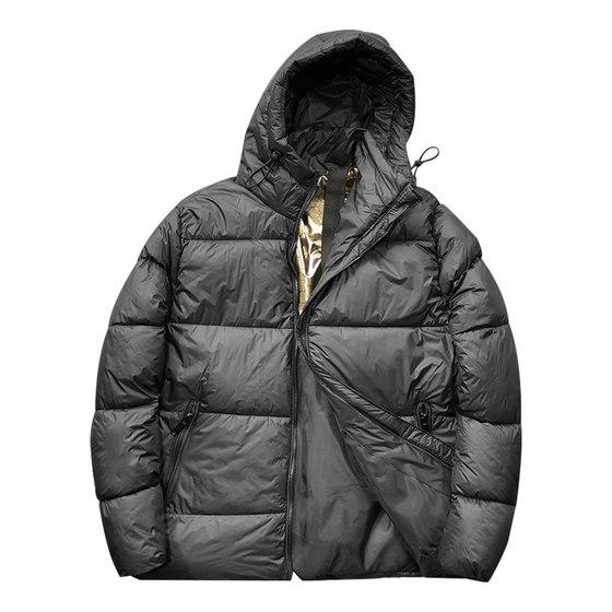 Black gold down jacket winter warmth locks heat and cold protection thickened large size male and female couple short detachable hooded jacket