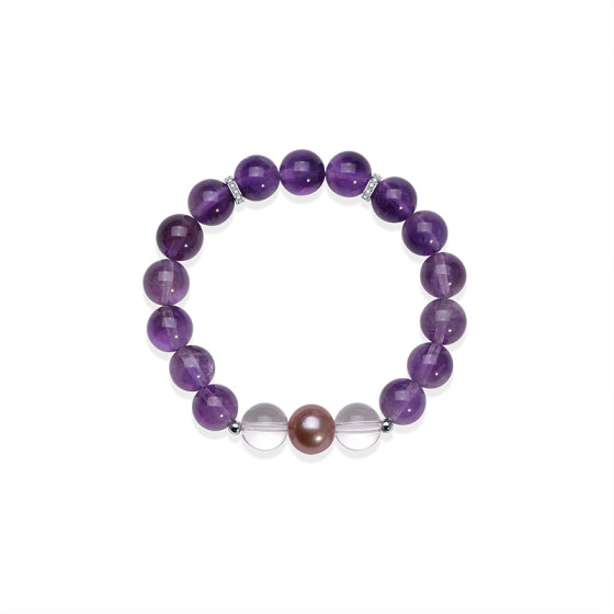 
Jingrun Pearl All Things Go Smooth Purple 925 Silver Freshwater Pearl Purple Crystal Bracelet 10-11mm Pink Purple Pearl