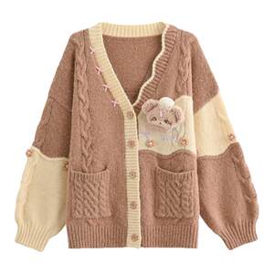
Mori Girl Tribal Sweet Style Cute Bear Embroidery V-neck Knitted Cardigan Women's 2026 New Autumn and Winter Loose Top