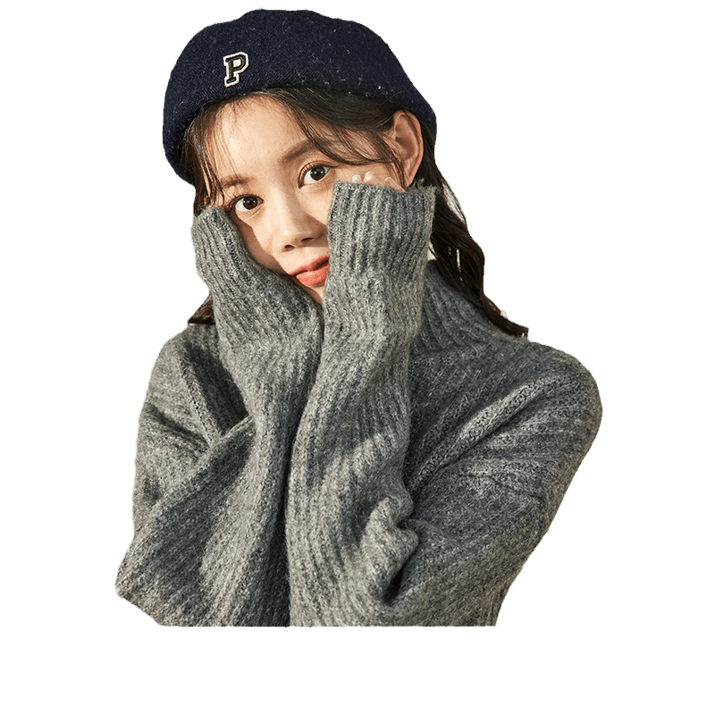 
Tang Shi turtleneck sweater for women with spring outfit new design niche gray retro Japanese lazy style sweater