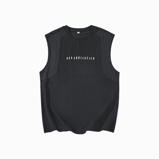 Summer American letter Printing Speed ​​Dry Cotton Vest Male Male Loose Large Cool Sweet Sweat Sports Sleeveless T -shirt Shoulder Shoulder
