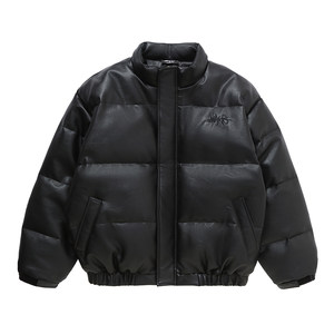 Makemore down jacket men's winter new white duck down embroidered PU leather high-end thickened American jacket for women