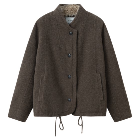 
RUISHI 'Urban Nomad' retro stand-up collar silhouette design wool coat short coat for women winter