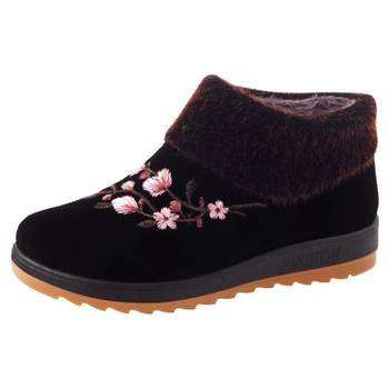 Warm velvet old Beijing cotton shoes for women with soft soles and non-slip