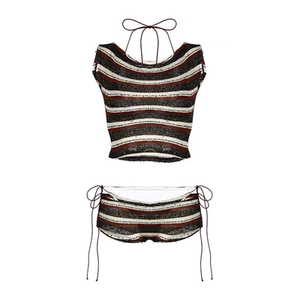 
AYSTUDIO swimsuit female Jennie same style retro striped off-shoulder sexy hottie low-waist bikini hot spring bath