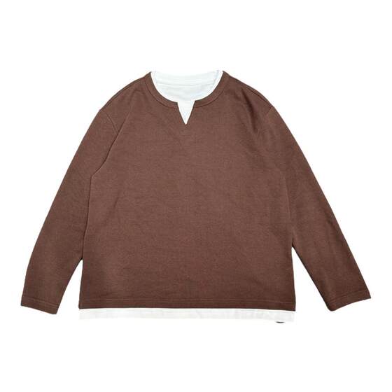 
JIDERE light luxury simple fake two-piece long-sleeved T-shirt men's spring V-round neck lazy style casual versatile bottoming top