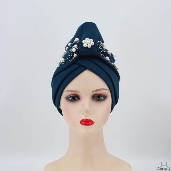 女太空船钉珠包头帽蝴蝶结装饰头巾帽Ladies Fashion Beaded Hat