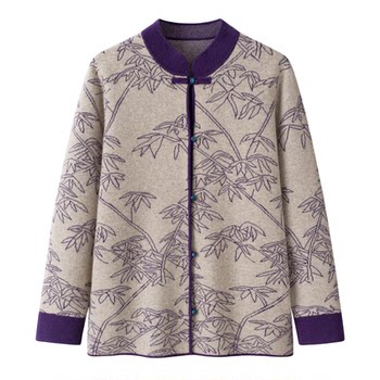 
2025 autumn and winter new middle-aged and elderly women's thickened stand-up collar Chinese style buckle 100% pure wool sweater mother's jacket