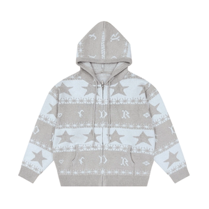 
FDR Official Store Star Jacquard Sweater Cardigan Jacket Women 2025 New Autumn and Winter Hooded Couple Sweater Men