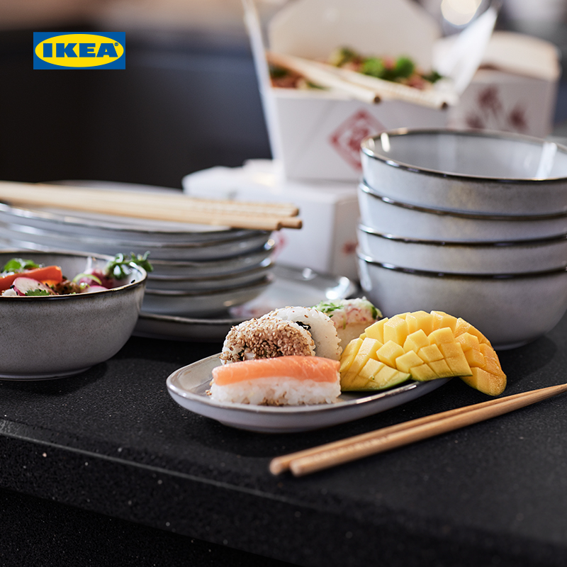 IKEA宜家格拉德里石瓷碗碟盘盆餐具组合灰色多尺寸现代简约北欧风