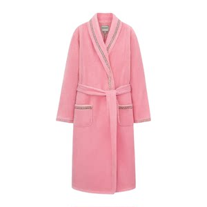 Flannel home clothes and pajamas for women, thick and plush for autumn and winter warmth, coral velvet pajamas for men, medium length bathrobes for couples