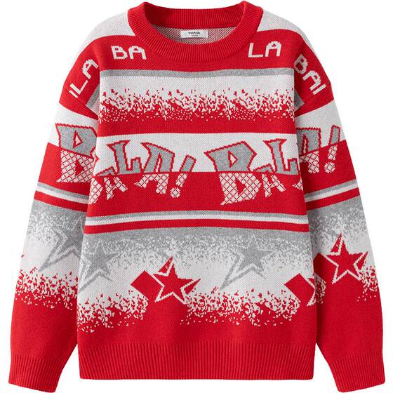 
Balabala children's clothing children's sweaters boys spring and autumn new knitted sweaters for big children red New Year's greetings clothes
