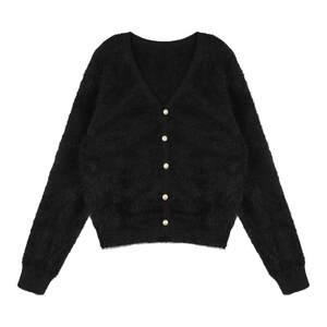
pusumede black V-neck sweater cardigan jacket for women's winter short loose soft and glutinous imitation mink sweater top