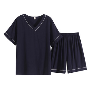 Liang Kuang Men 2021 New Pajamas Summer Cotton and Silk Pales Men's Short Sleeve Pants Set Furniture Set Home Service