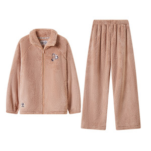 TeenieWeenie Bear Women's Arctic Velvet Pajamas Autumn and Winter Hooded Thickened Warm Home Clothing Set Men
