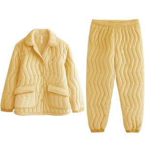 Red bean couple cotton pajamas coral velvet winter female three -layer anti -static warming men's cotton clothing set
