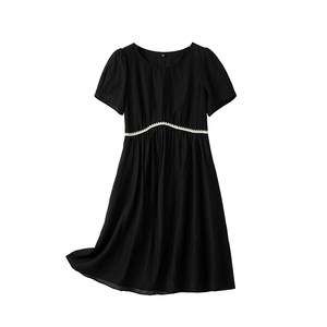 
Zimi Yifang Dress for women, small summer new round neck high waist slimming mid-length A-line skirt