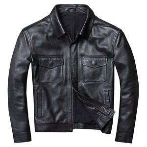 Clearance leaked genuine leather jacket for men, short, slim fit, top layer cowhide leather jacket, men's washed distressed lapel autumn and winter coat