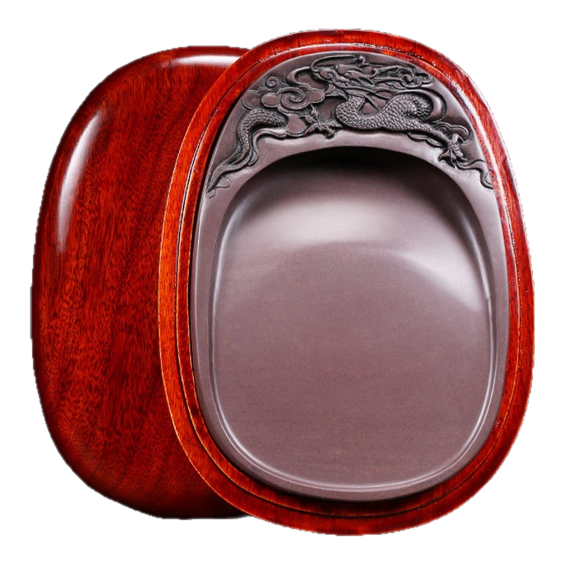 清・老坑端硯・鯉魚跳龍門 如意池八角形硯・徐元文銘』極細工・