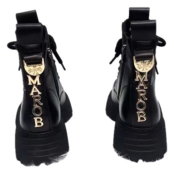 Autumn and winter new style genuine leather thick-soled Martin boots plus fleece short boots