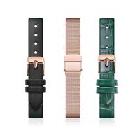 Small Green Watch With Leather And Milan Steel Belt - Men's And Women's Bracelet Alternative