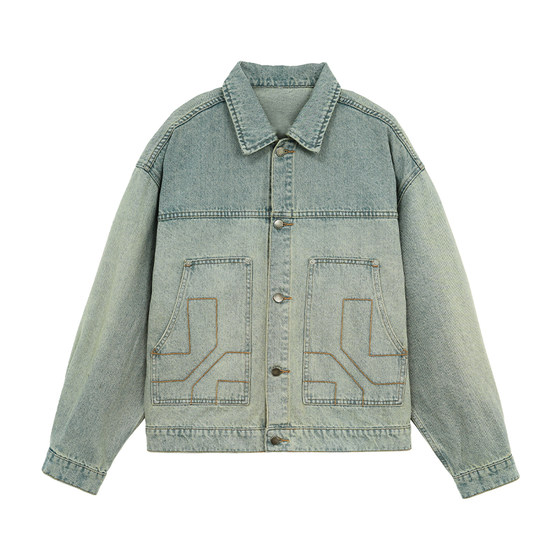 
BD American retro fitness denim jacket men's simple lapel sports jacket jacket men's loose