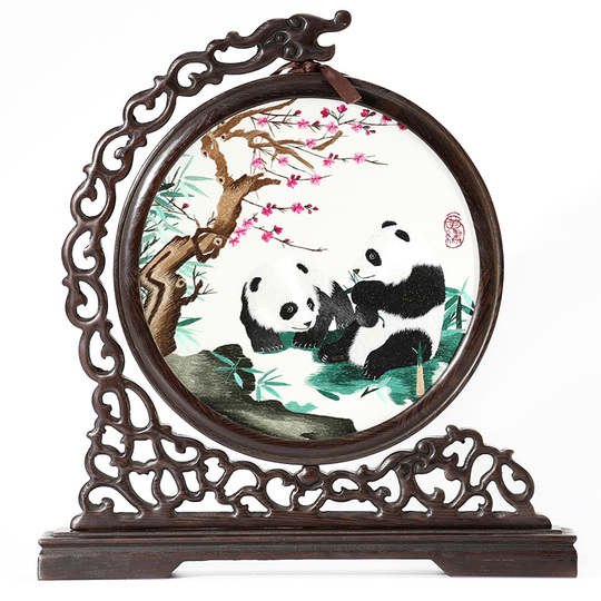 蜀绣熊猫双面绣工艺品|中国风摆件|成都纪念品|送老外礼物