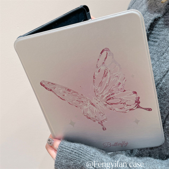 日韩个性晕染蝴蝶适用iPad保护壳Pro11寸苹果ipad9保护套高级感可旋转mini6新款iPadAir6防摔10平板壳带笔槽