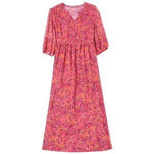 
V-neck red floral silk dress summer new high-waisted slim mulberry silk long skirt middle-aged mother temperament
