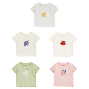 
Youyou Girls Fruit Print Short Sleeve 2025 Summer Playful and Cute Black Fucked Elements Cool Half Sleeve T-shirt