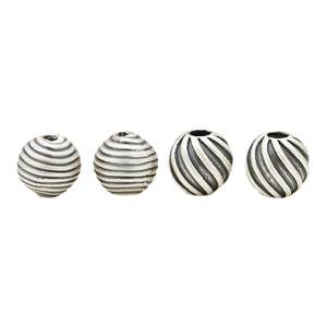 
Foot silver partition beads 3D hard silver made of old wave circle stripes spiral round beads S999 sterling silver jewelry DIY rope braiding accessories