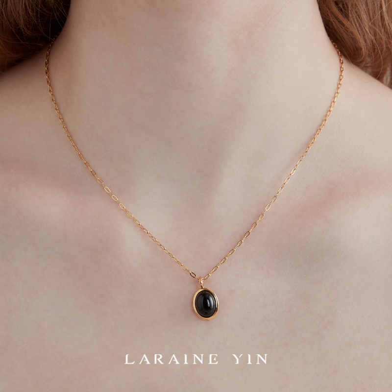 LARAINE YIN法式复古黑玛瑙项链钛钢不易褪色锁骨链百搭颈链女ins