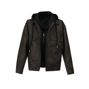 
Leather jacket men's new autumn Korean style fashion handsome two-piece windproof and warm hooded leather jacket