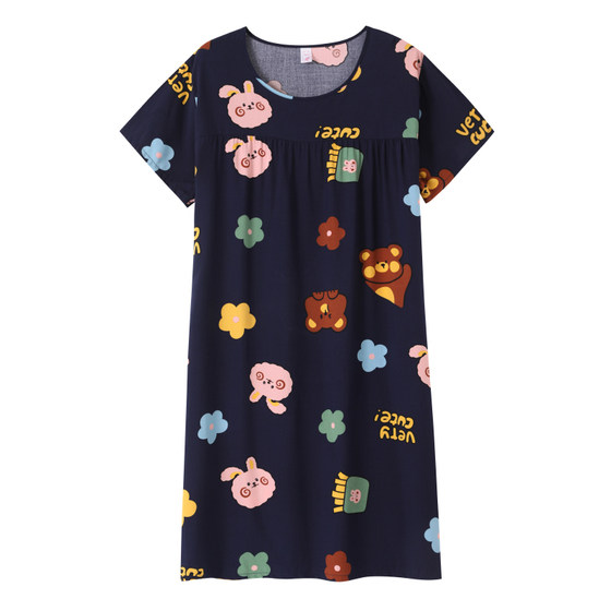 Korean version extended cotton and silk nightdress Women's short -sleeved increase pajamas summer artificial cotton loose and comfortable home service