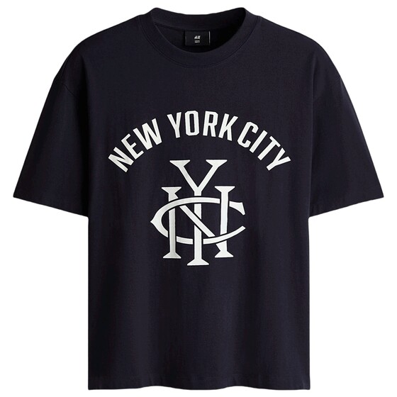 
HM men's and women's T-shirts spring couple's wear with American round neck loose version printed short-sleeved T-shirt 1313924