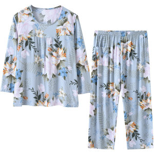 
Pajamas for women, middle-aged and elderly short-sleeved suits for women, women's thin ice silk style 50-60-70 years old mother women's clothing old lady