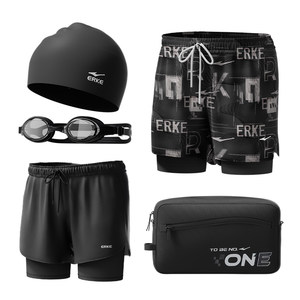 Hongxing Erke swimming trunks anti-embarrassing flat corner loose hot spring bathing suit men's five-point double-layer swimwear equipment set