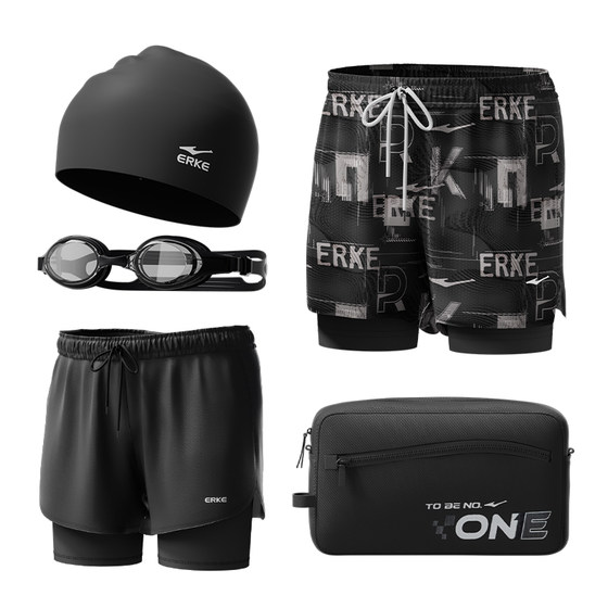 Hongxing Erke swimming trunks anti-embarrassing flat corner loose hot spring bathing suit men's five-point double-layer swimwear equipment set