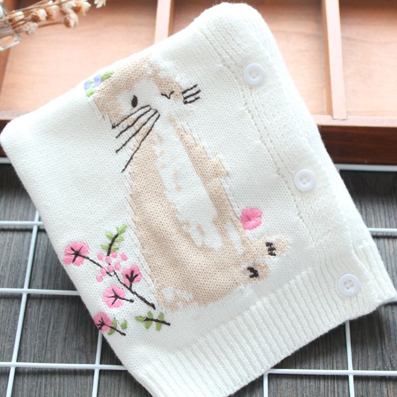 Girls' pure cotton sweater babies all cotton cardigan cute white rabbit embroidered wool jacket jacket knit sweater children's clothing
