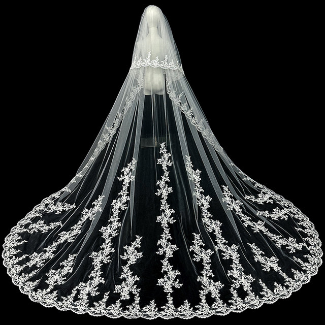 ໃຫມ່ wedding dress wedding ຕົ້ນຕໍ veil bride wedding lace ຫາງຂະຫນາດໃຫຍ່ veil super fairy style veil headdress