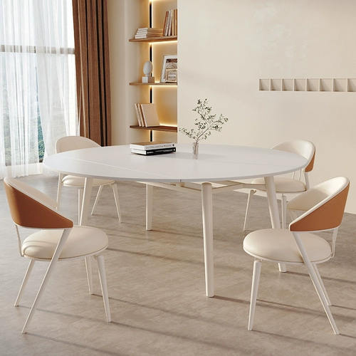 Luo Xuan Pure White Dining Table Board Домохозяйство Маленькая квартира вращающаяся и убирающаяся кремово -ветроэнергетическая вариабельная раунд 8 -Pperson Matt