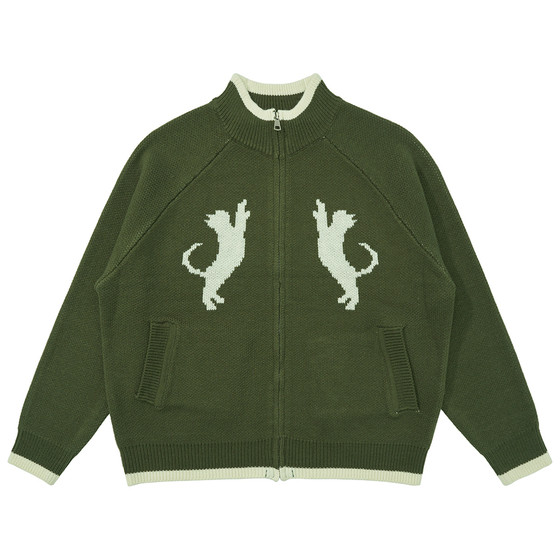 
Mentmate 25AW retro cat densely woven sweater cardigan, loose and versatile knitted for men and women in autumn and winter