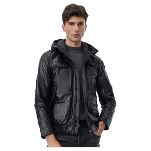 
Beast King's new winter style men's horse leather genuine leather down jacket thickened hooded mid-length leather jacket