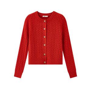 
Sanfu Red Cardigan 2026 New Spring Color Dot Yarn Round Neck Loose Shawl Sweater Top Women's 516026