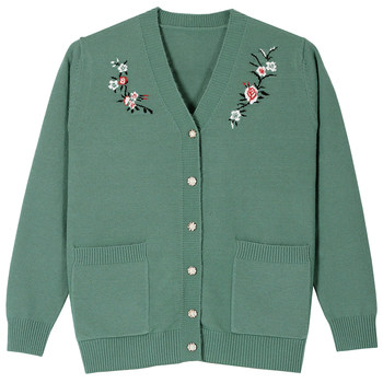 Long -sleeved V -neck Kainel Knit sweater in the middle and elderly
