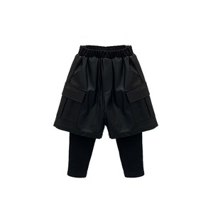 Tuanzi Mama children's pants autumn and winter new Korean style handsome and fashionable boys' leather pants fake two-piece velvet trousers