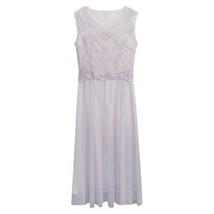 Stubborn summer new design lace embroidered mesh purple sleeveless high waist A-line dress for women
