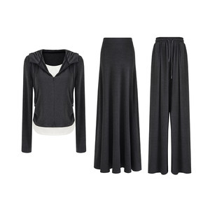 
UNSPOKEN sports suit for women in autumn loose slim hooded top casual pants long skirt design three-piece set