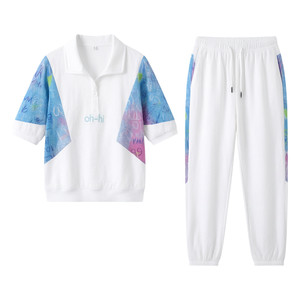 
Sports suit women's 2026 summer new fashion medium and long-sleeved European ice silk age-reducing thin casual wear two-piece set