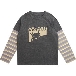 
Chunyi Liangpin children's clothing boys' long-sleeved T-shirts spring and autumn new children's striped fake two-piece tops boys' bottoming shirts